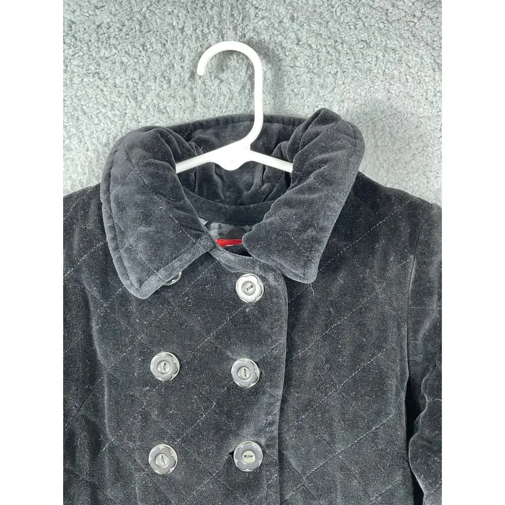 Esprit Girls Size S Black Quilted Velvet Double Breasted Button Coat